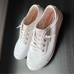 BOBS from Skechers White Canvas Lace-Up Sneakers with Pink Accents